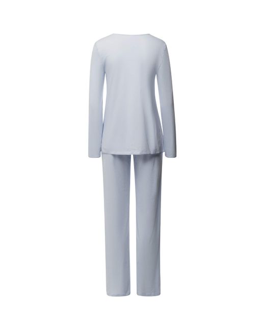 Hanro Blue Cotton Long-Sleeve Pyjama Set