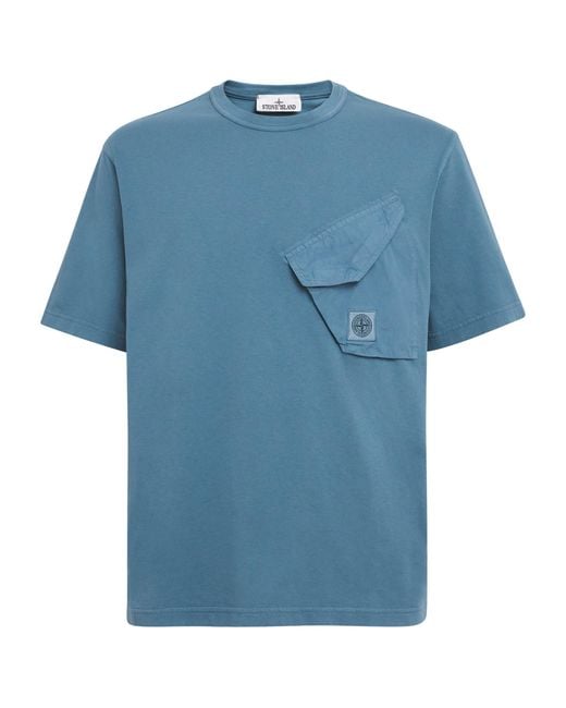 Stone Island Blue Cotton Compass Pocket T-Shirt for men