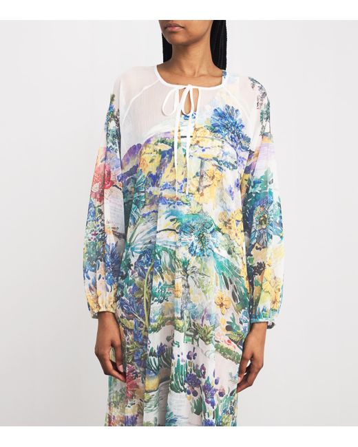 Mary Katrantzou Blue Crepe Printed Cevennes Kaftan