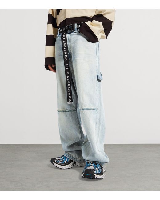 Balenciaga Blue Belted Wide-Leg Jeans for men