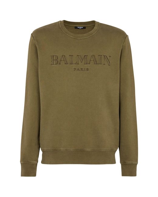 Balmain Green Cotton Embroidered Sweatshirt for men