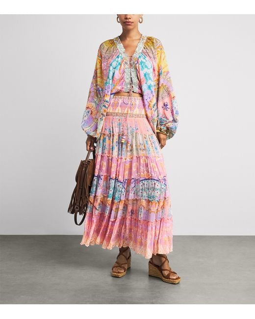 Camilla Pink Silk Tiered Maxi Skirt