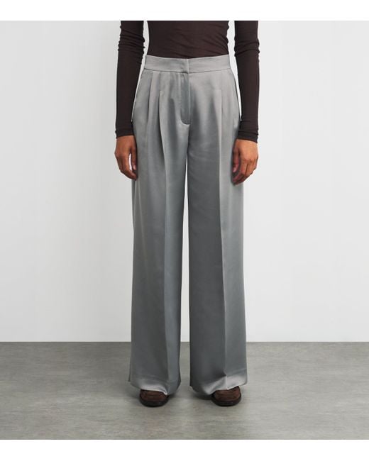 MAX&Co. Gray Satin Pleated Wide-Leg Trousers