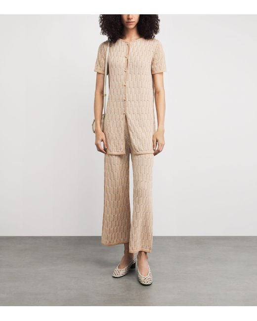 Lafayette 148 New York Natural Cotton Lace-Knit Wide-Leg Trousers