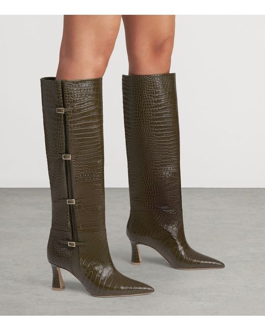 Malone Souliers Green Croc-Embossed Leather Nolan Knee-High Boots 70