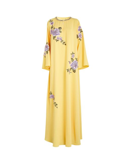 Carolina Herrera Yellow Embellished Floral Kaftan Gown