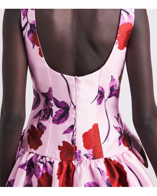 Rebecca Vallance Pink Satin Floral Melora Midi Dress