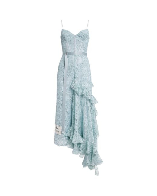 Erdem Blue Floral Lace Midi Dress