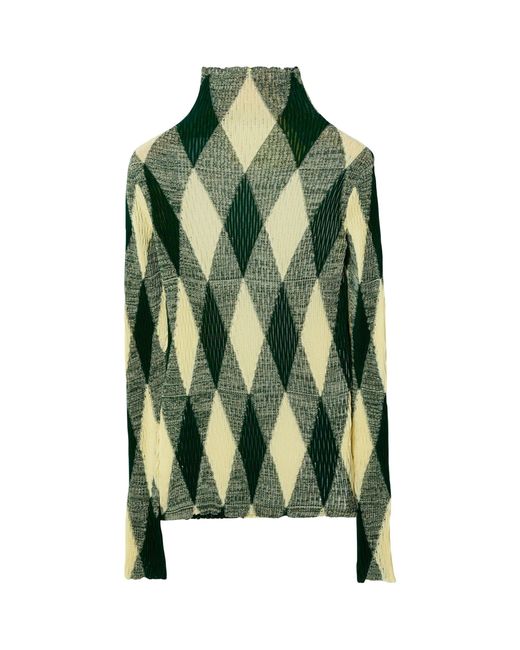 Burberry Green Cotton-silk Argyle Check Sweater