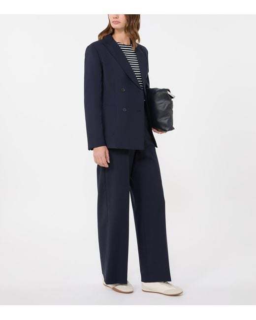 Weekend by Maxmara Blue Virgin Wool Double-Breasted Blazer