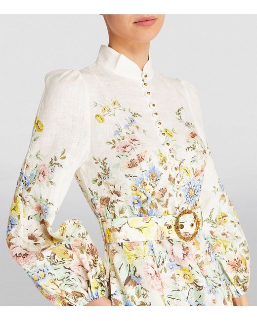 Zimmermann White Mini Belted Floral Dress