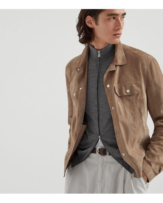 Brunello Cucinelli Gray Cashmere-Silk Cardigan for men