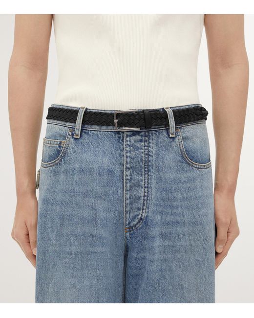 Bottega Veneta Black Leather Intreccio Cabat Belt for men