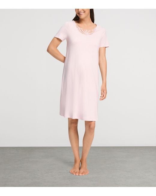 Hanro Pink Cotton Rosaria Short-Sleeve Dress