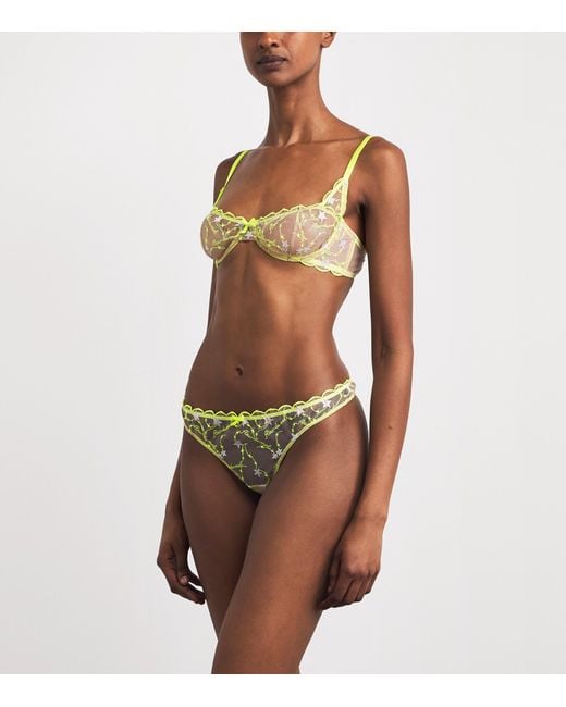 Fleur du Mal Yellow Silk Embroidered Étoile Thong