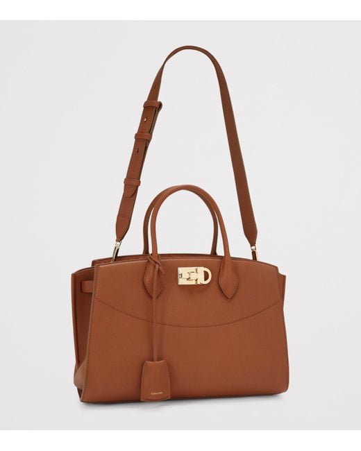 Ferragamo Brown Large Leather New Studio Top-Handle Bag
