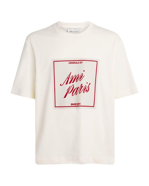 AMI White Cotton Logo Graphic T-Shirt for men