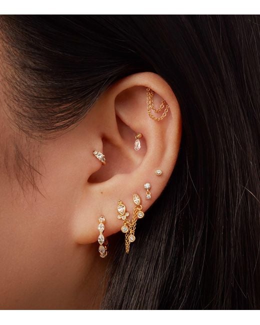 Maria Tash White Floating Pear Diamond Charm Threaded Stud Earring