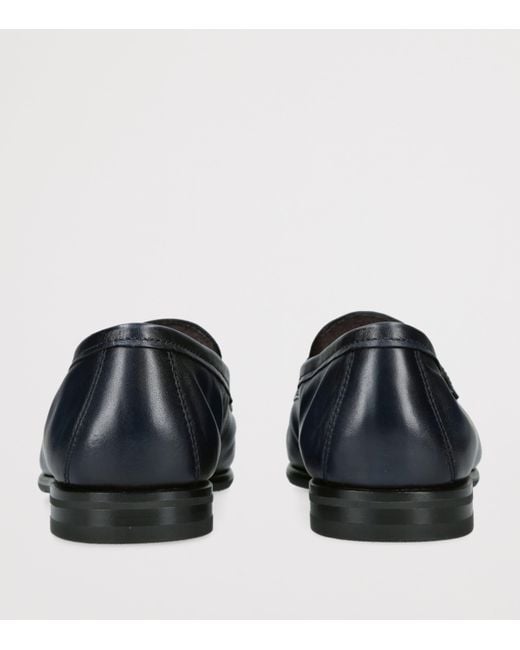 Santoni Blue Leather Cashmere-Lined Carlos Loafers for men