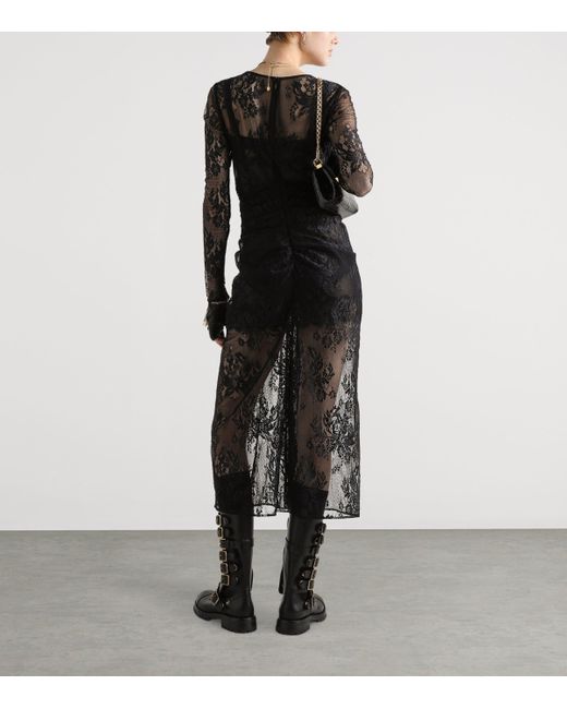 Dolce & Gabbana Black Lace Gathered Midi Dress