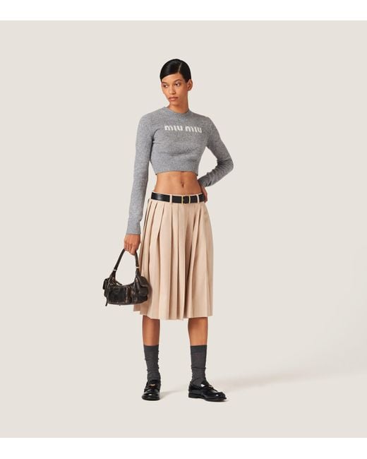 Miu Miu Gray Cashmere Logo Sweater