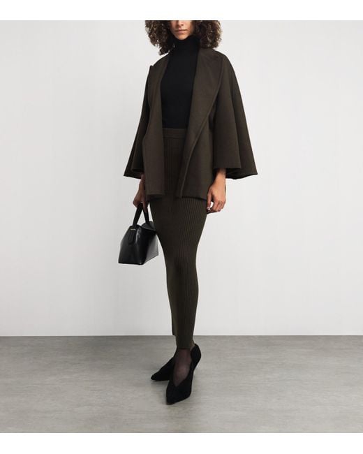 Max Mara Black Virgin Wool-Blend Midi Skirt