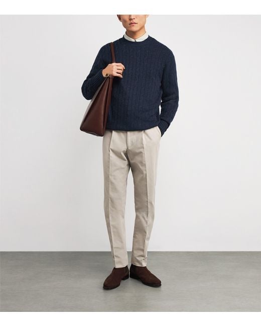 N.Peal Cashmere Blue Organic Cashmere Cable-Knit Thames Sweater for men