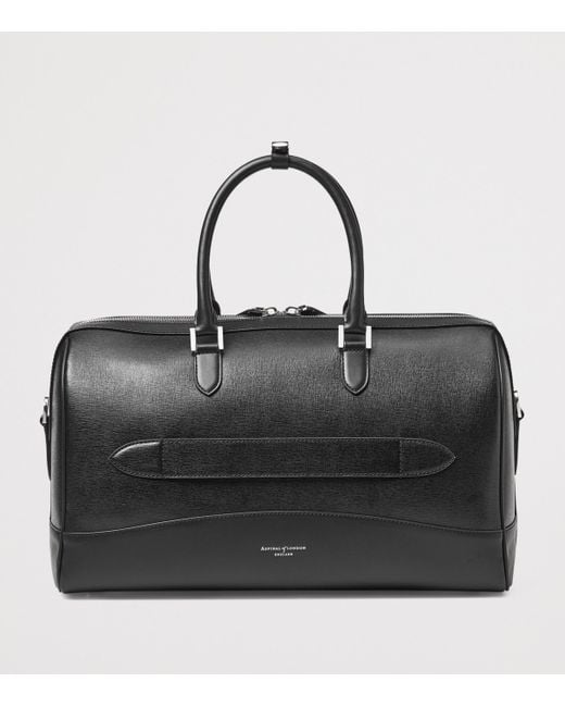 Aspinal Black Leather Connaught Holdall for men