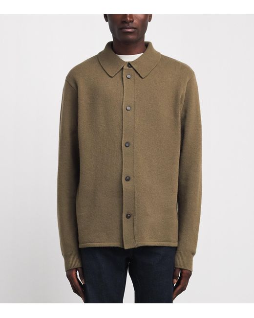 FRAME Green Wool Collar Cardigan for men