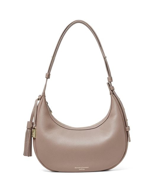 Aspinal Gray Small Leather Soho Crescent Shoulder Bag