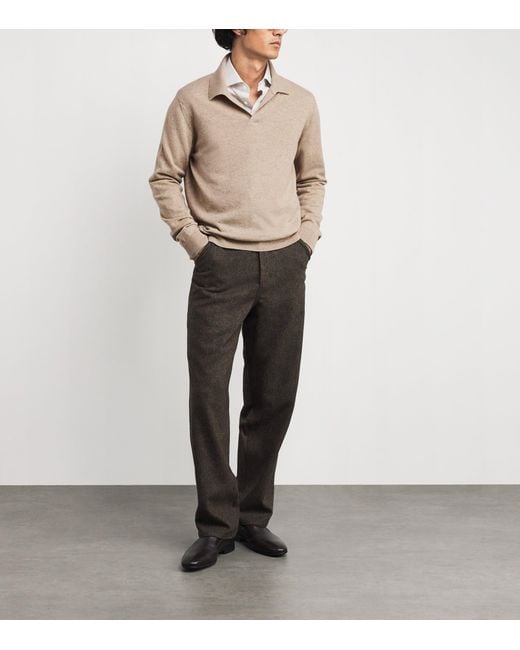 Harrods Natural Cashmere Polo Sweater for men