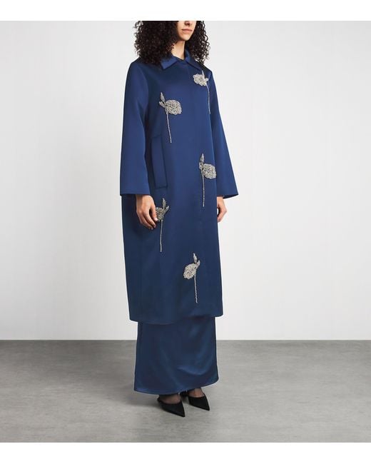 Erdem Blue Embroidered Satin Coat