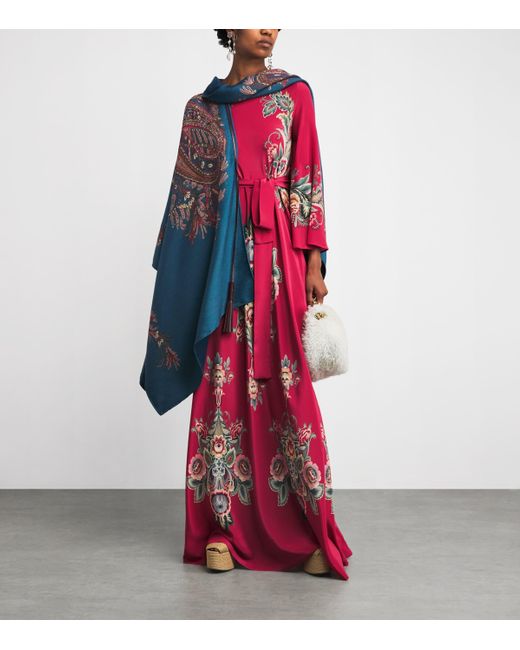 Etro Red Silk Floral Print Gown