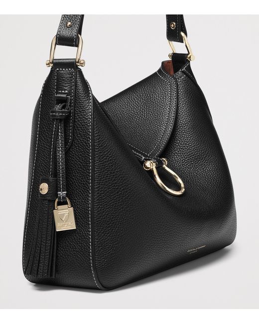 Aspinal Black Grained Leather Ella Shoulder Bag