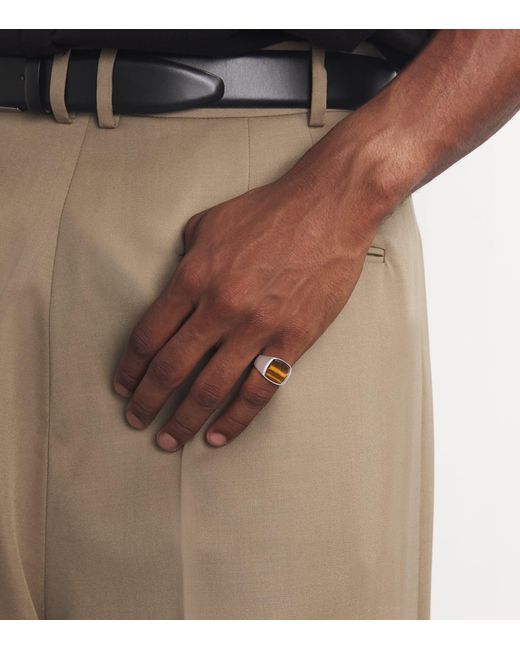 Tom Wood Metallic Sterling Cushion Tiger Eye Ring for men