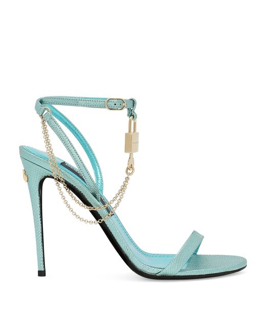 Dolce & Gabbana Blue Karung Padlock Heeled Sandals