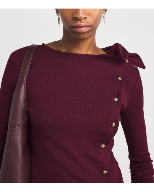 Claudie Pierlot Purple Cotton-Blend Bow-Detail Top