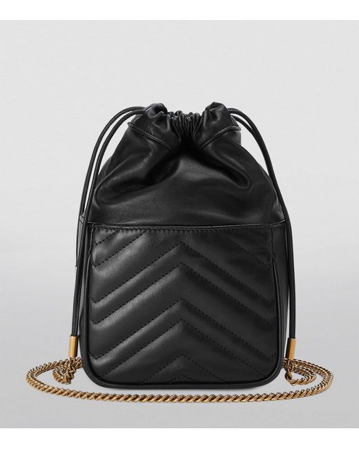 Gucci Black Leather Gg Marmont Bucket Bag