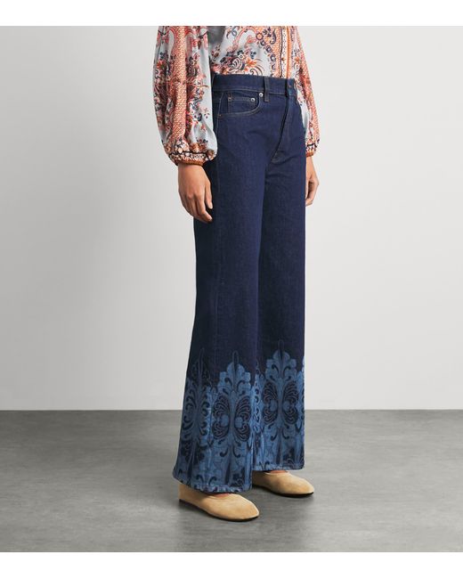 LaDoubleJ Blue Printed Cropped Flared Jeans