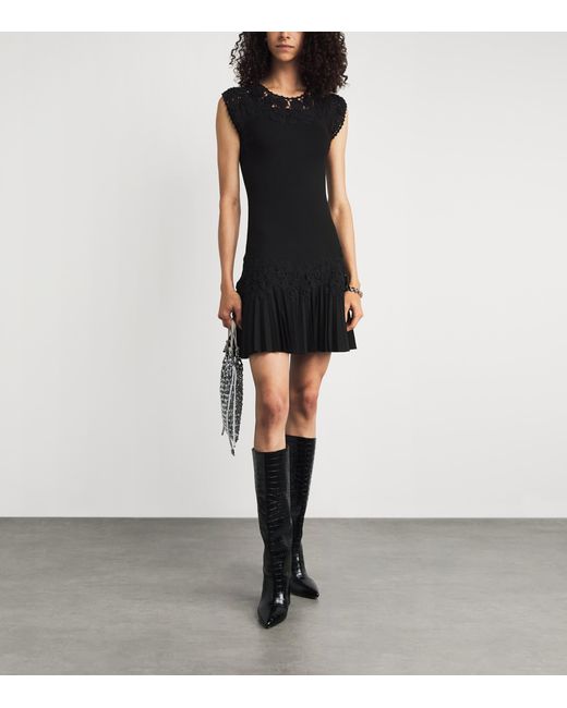 Ulla Johnson Black Crochet-Trim Noemie Mini Dress