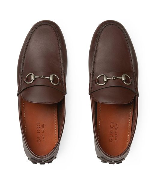 Gucci Brown Leather Horsebit Driving Loafers for men