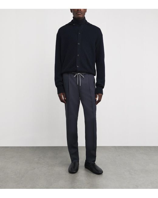 Corneliani Blue Wool Drawstring Trousers for men