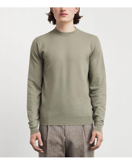 John Smedley Green Merino Wool Textured Sweater for men