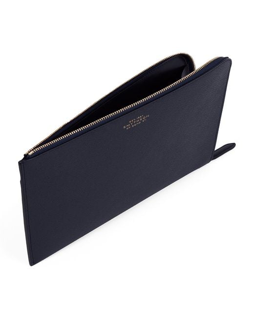 Smythson Blue Panama Leather Slim Pouch for men