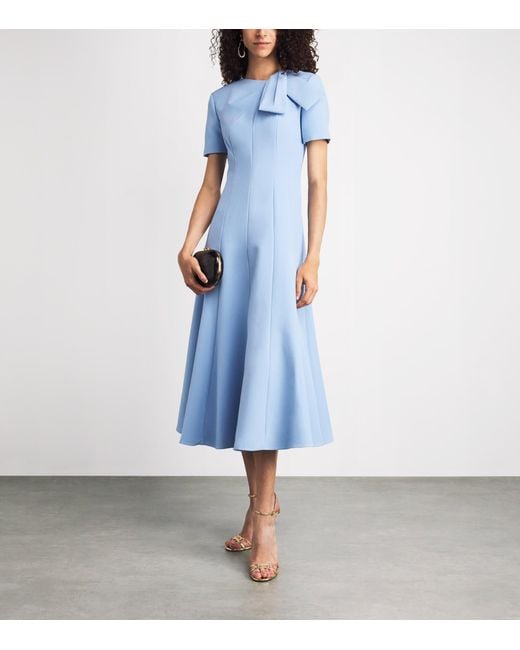 Roland Mouret Blue Crepe Bow-Detail Midi Dress