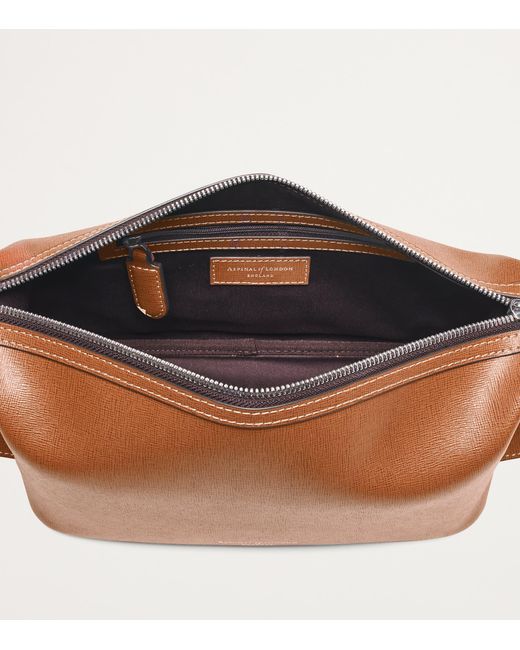 Aspinal Brown Leather Mount Street Wash Bag for men