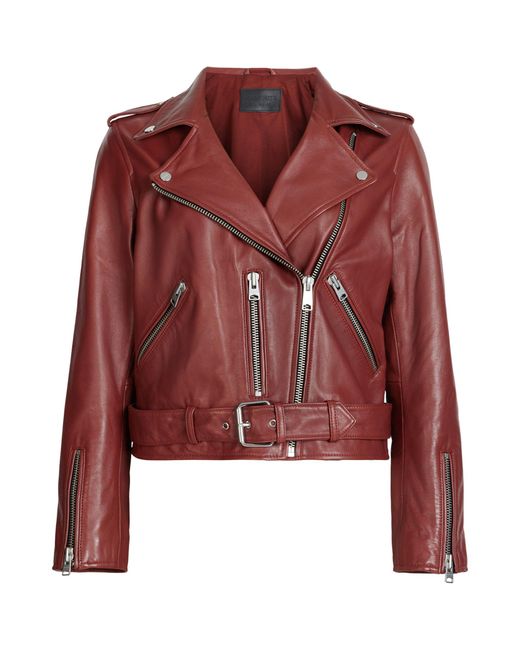 AllSaints Red Leather Balfern Biker Jacket