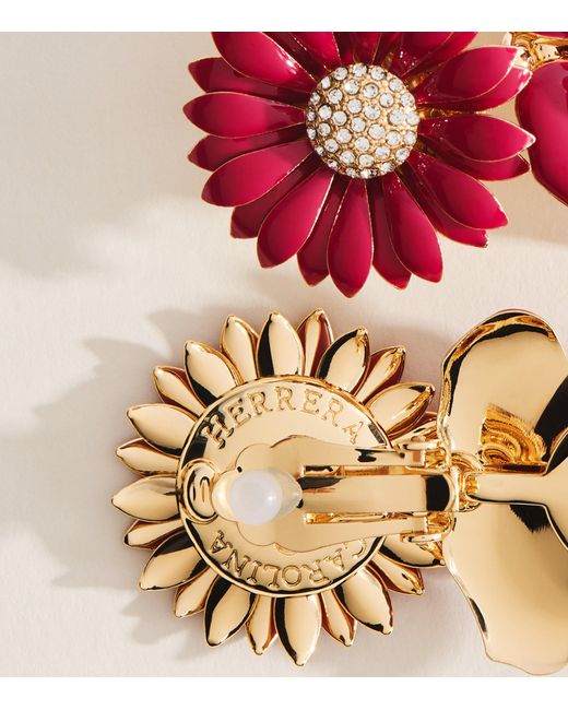 Carolina Herrera Pink Embellished Floral Clip-On Earrings