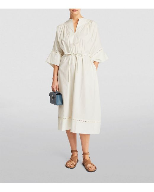 Yves Salomon White Cotton Poplin Leather-trim Kaftan Dress