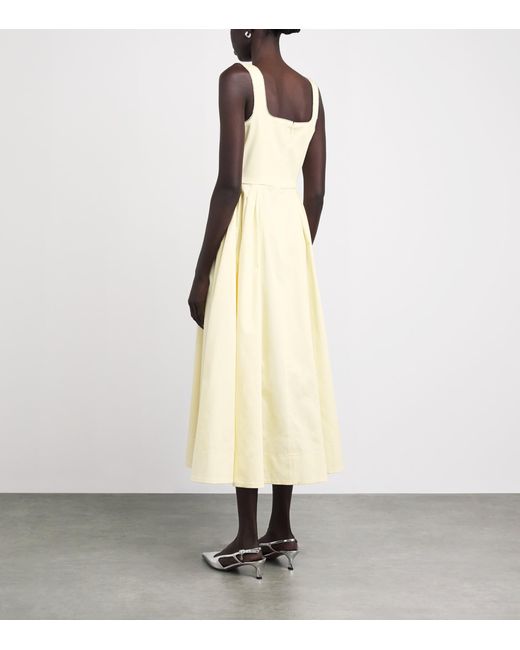 Maje White Stretch-Cotton Rhinestone-Trim Midi Dress
